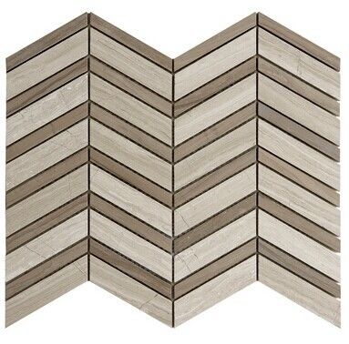 Marmer Herringbone Mosaik Ubin Warna Abu-abu Putih Dengan Kayu Butir